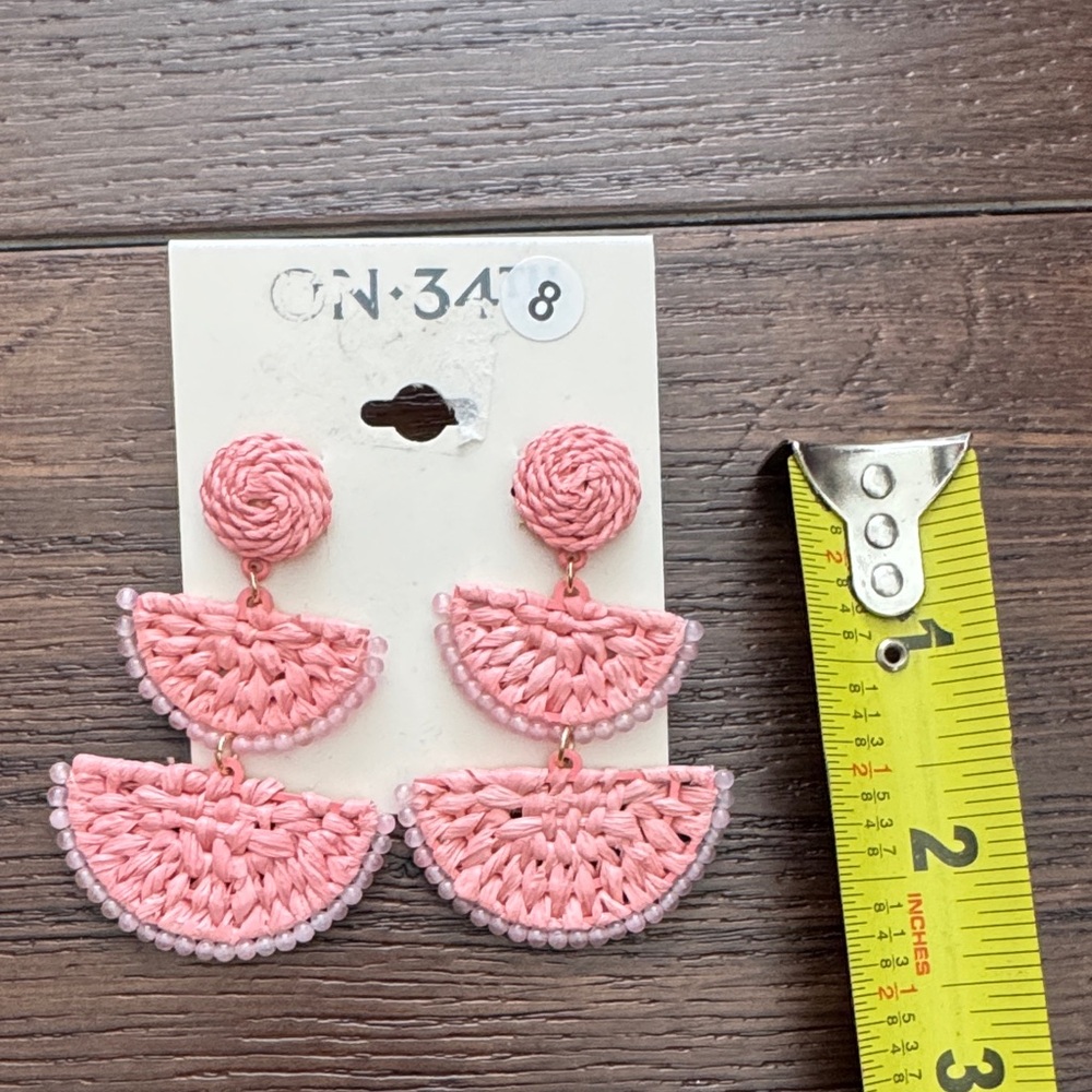 On 34th NWT Raffia Pink Woven Drop Earrings - Picture 3 of 4